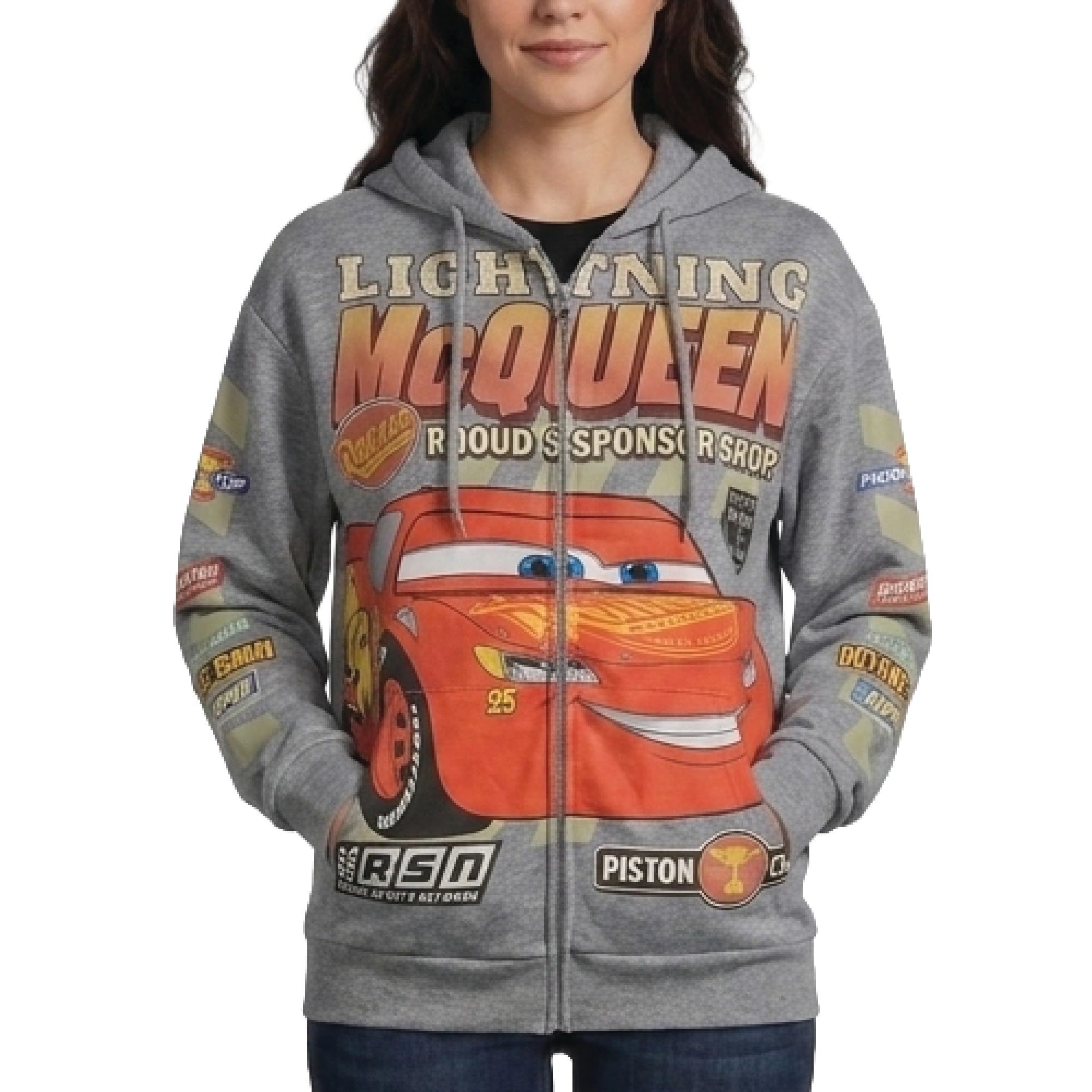 Disney Womens Zip Up Hoodies - Cars Lightning McQueen Lilo and Stitch Angel Marie Fleece Graphic Sweatshirts for Women (S-3X), Lightning Mcqueen Grey, Medium