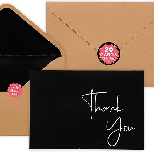 VNS Creations Paquete de 20 tarjetas de agradecimiento con sobres y calcomanías, elegantes tarjetas de agradecimiento en blanco de 3.5 x 5 pulgadas,