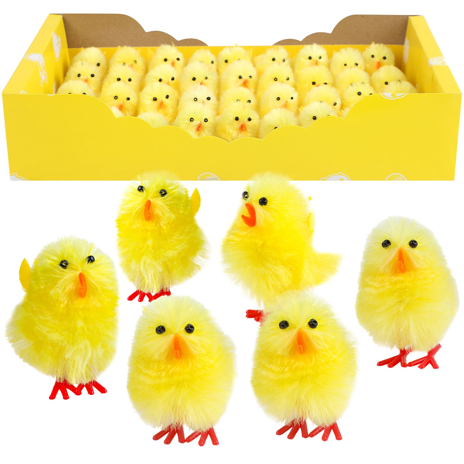 CCINEE36Pcs Mini Chicks Easter Chenille Easter Chicks 1.26inch Small Soft Fluffy Chick Plush Chick Decoration for Easter Party Supply, Yellow