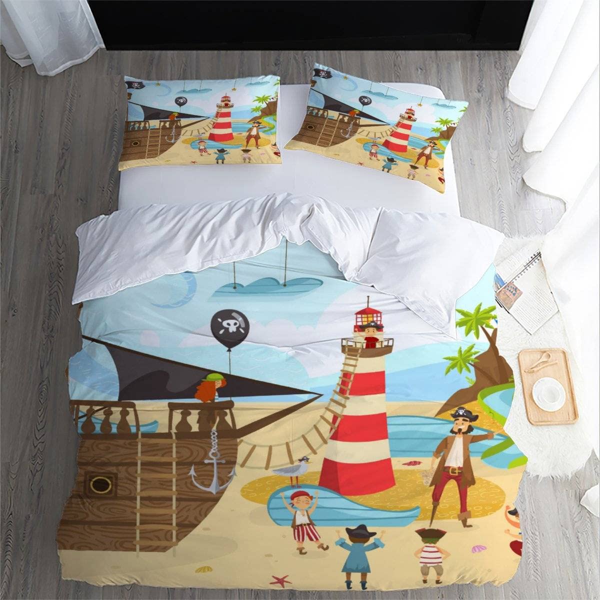 MQBHJI Housse De Couette 140X200 Enfant 3D Bateau Pirate De Dessin Animé - Parure De Lit 1
