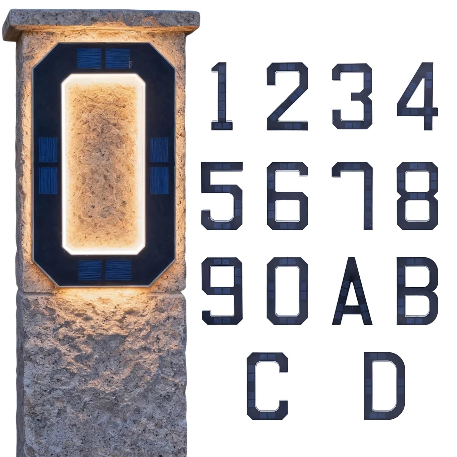 Hausnummernschild, Solarenergie-Hausnummern-Lampe, IPX4, wasserdicht, beleuchtete Hausnummern, intelligenter Sensor, Adressschild-Licht(0)