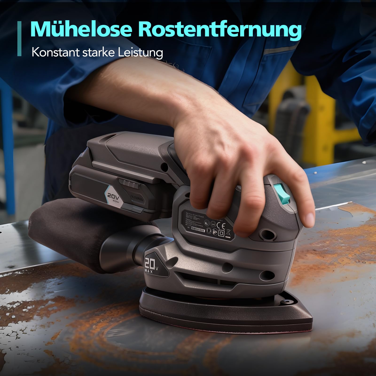 20V Akku Deltaschleifer, Multischleifer, 12000 U/min, Mini Schleifmaschine mit Staubfangbeutel, 20 Schleifpapiere, ergonomischem & 2,0Ah Akku mit Ladegerät, Schwingschleifer für Holz & Wände