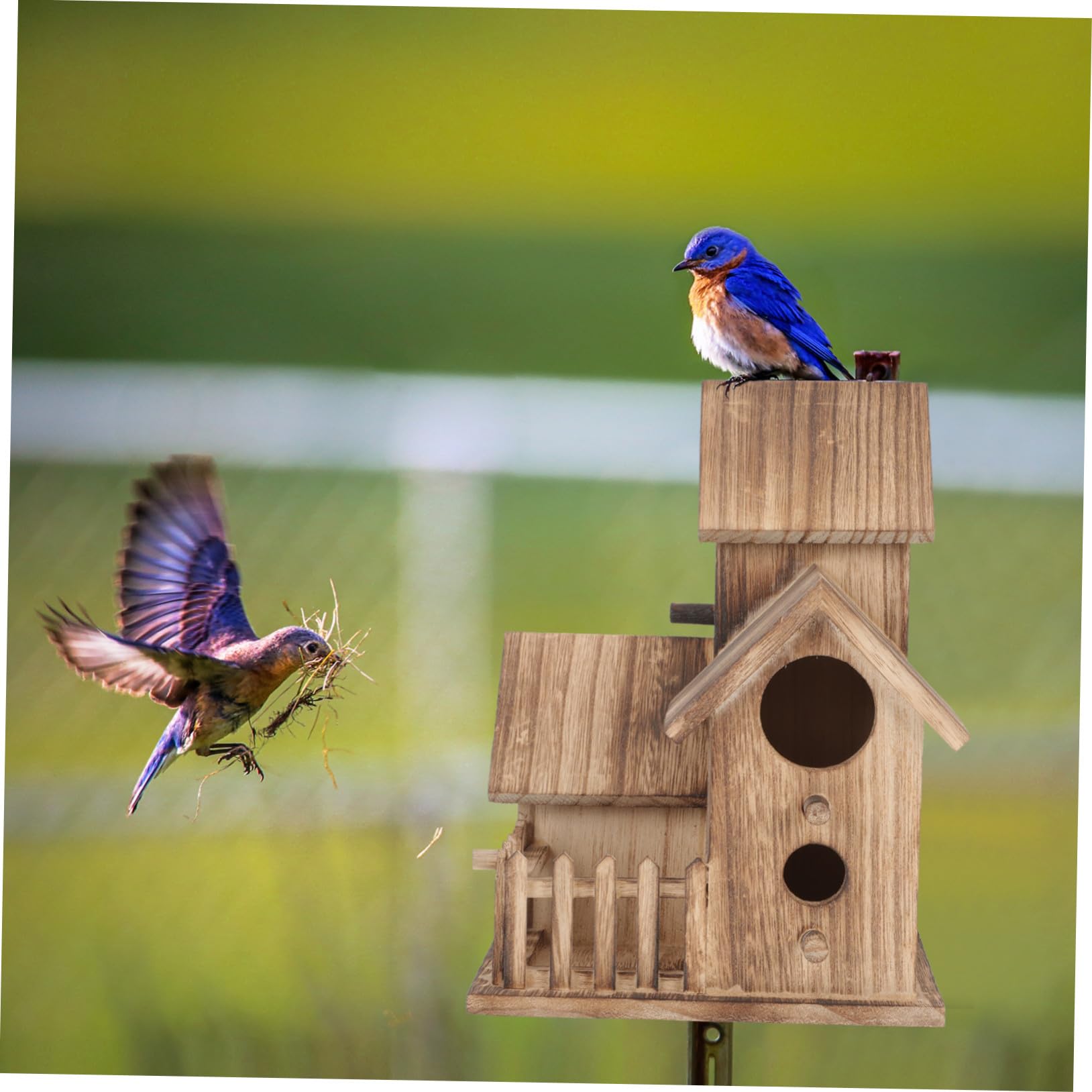 FRCOLOR Villa Nido De Pájaro Independiente Comedero para Pájaros De Madera Caseta De Cría para Jardín Nido para Periquitos
