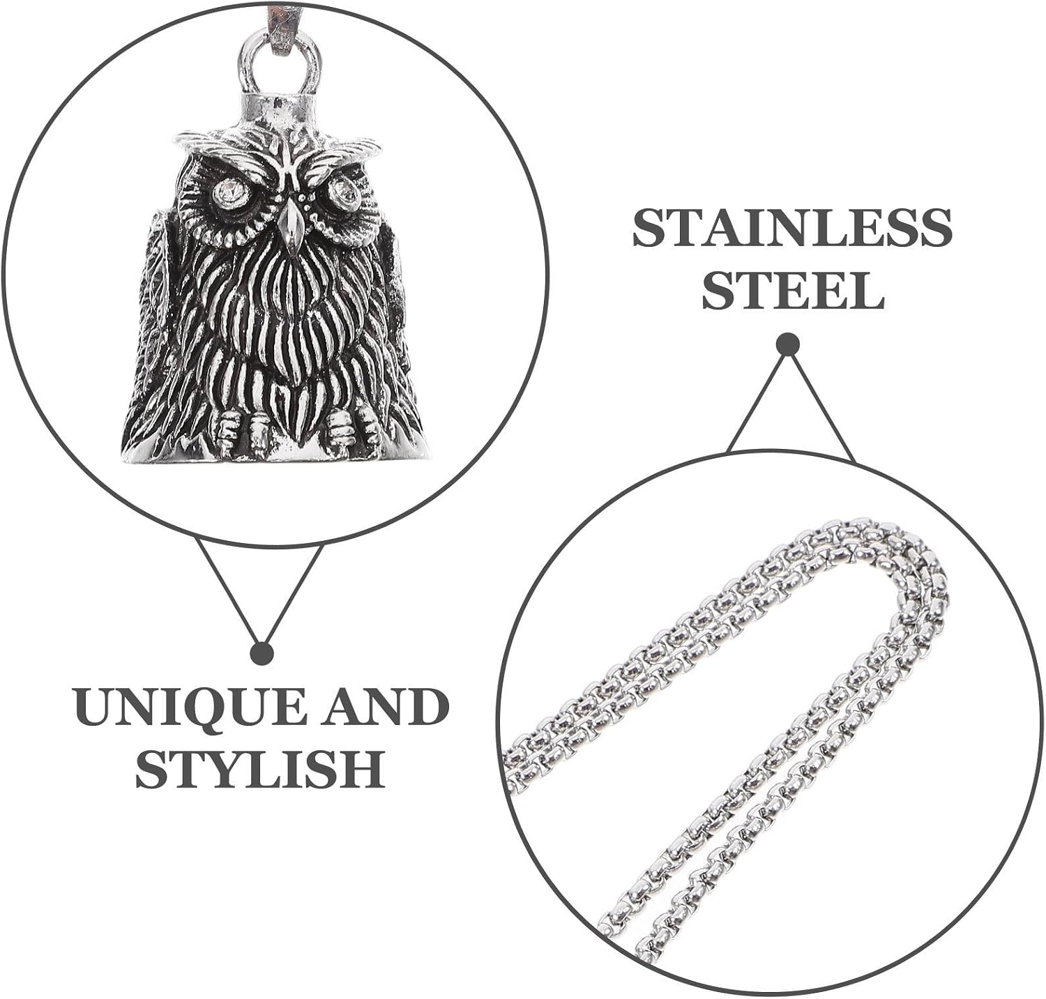 SEWACC Vintage Owl Bell Keychain Stainless Steel Charm for Bike Bags image 3