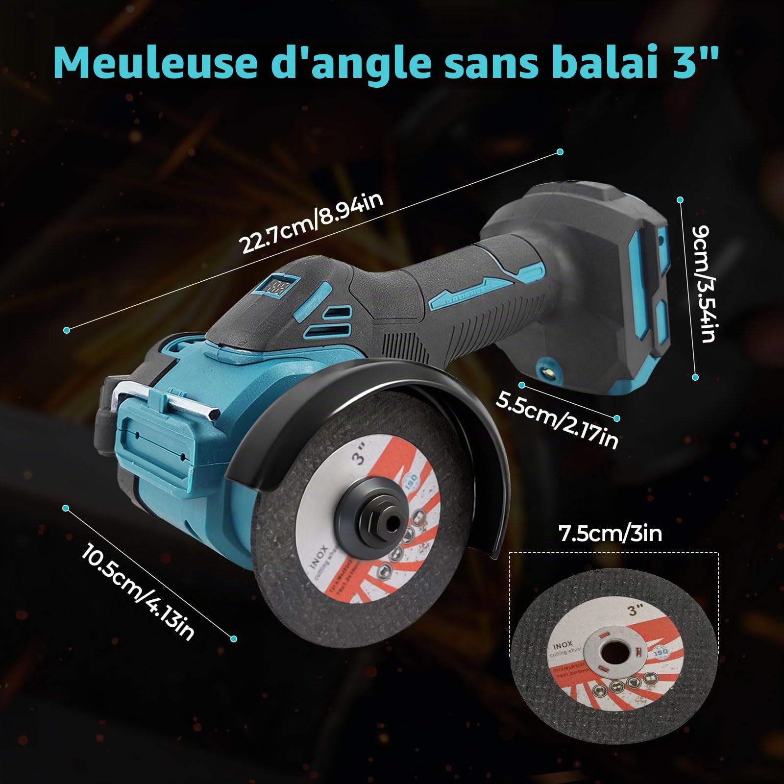 Meuleuse d'angle sans fil pour Makita 18V, mini meuleuse d'angle sans balais 20 000 tr/min 75 mm petit outil d'angle avec 2 disques pour coupe, polissage, meulage (pour Makita)