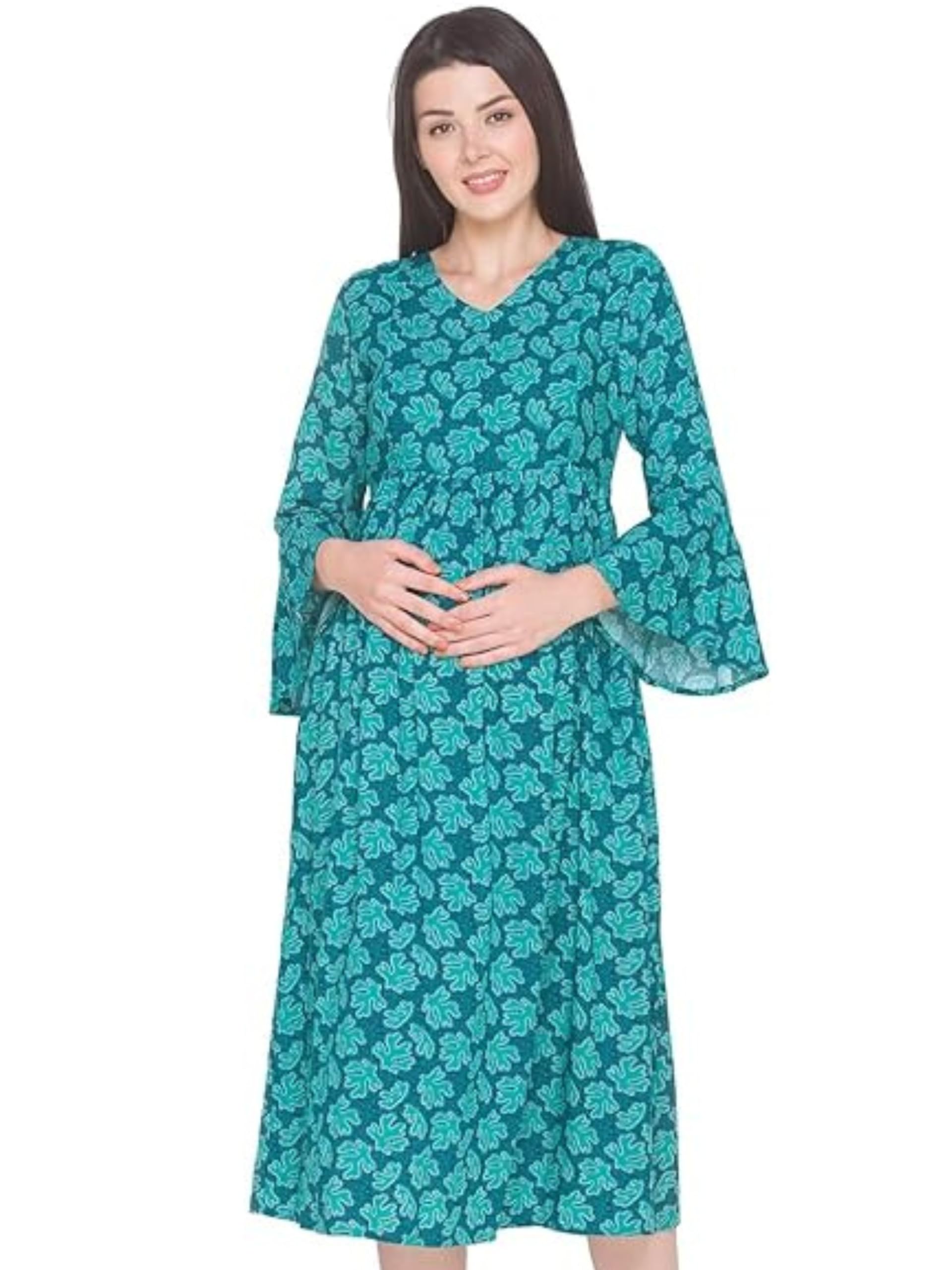 Women's Rayon Empire Feeding Calf Length Dress-image-16