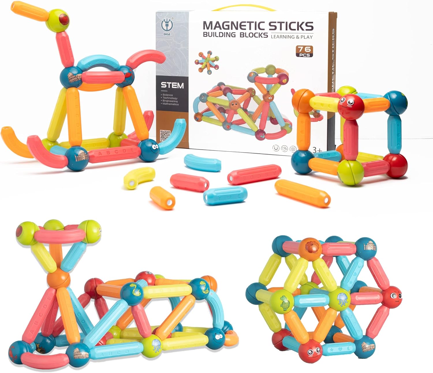 Balls and Rods Set, 76pcs Sticks for