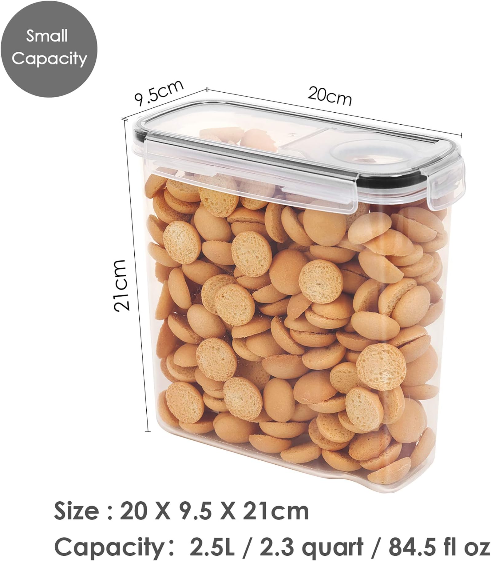Vtopmart 2.5 L Storage Jars Set, Cereal Storage Container & Food Storage Containers, BPA-Free Plastic Storage Jars, Airtight, Set of 6 + 24 Labels for Cereals, Flour, Sugar, etc. (Black)