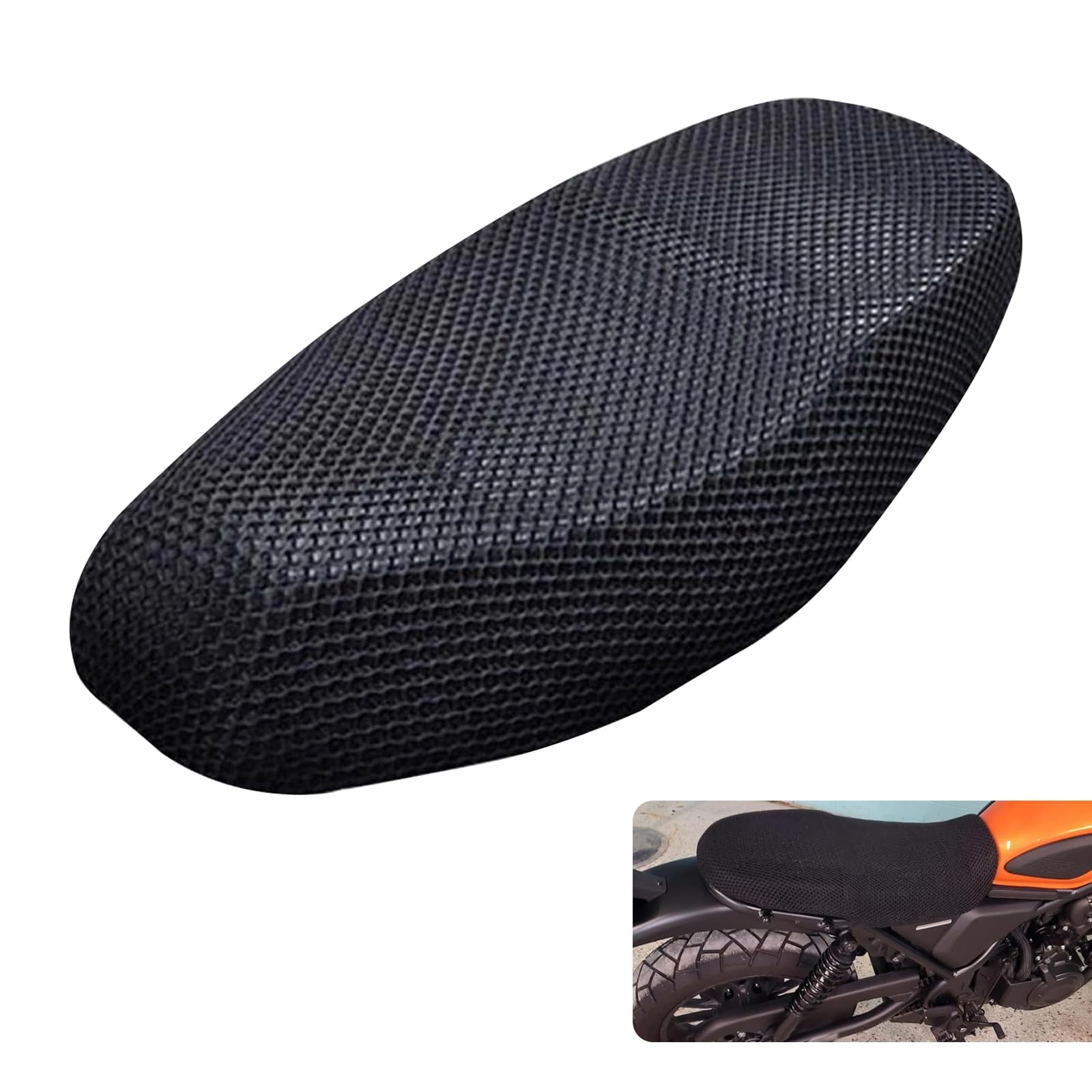 Motorcycle Seat Cover, 22" x 30" Breathable Honeycomb Mesh Seat Cushion Cover, Full Cover Anti-Slip Protector Cushion, Universal Seat Protector for Motorcycle Scooter Moped (Black)
