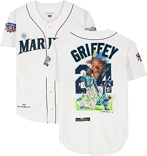 Ken Griffey Jr. Seattle Mariners Autographed White Mitchell and Ness Authentic Jersey - Art by David Arrigo - #1 of Limite...