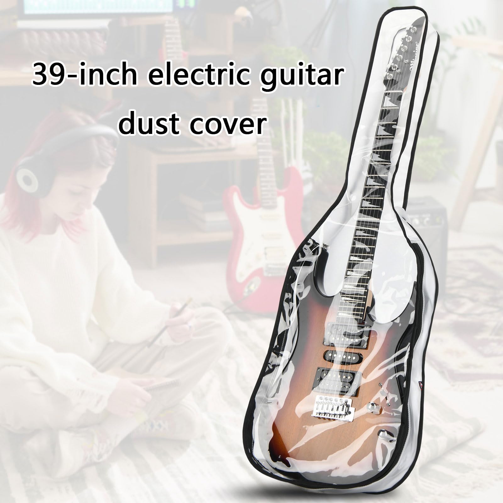 Pokrowiec ochronny na gitarę elektryczną 90 cm przezroczysty pokrowiec TPU z podwójnym zamkiem błyskawicznym miękka torba na gitary akustyczne pokrowiec ochronny TPU futerał na gitarę z