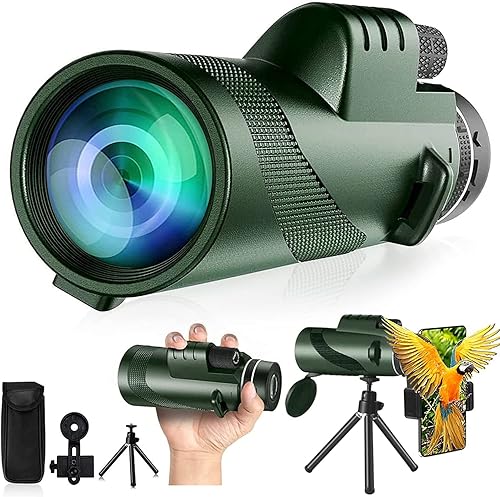Telescopio monocular de 80 x 100 pulgadas para adultos, adaptador de smartphone, telescopio monocular de caza, vida silvestre, observación de aves,