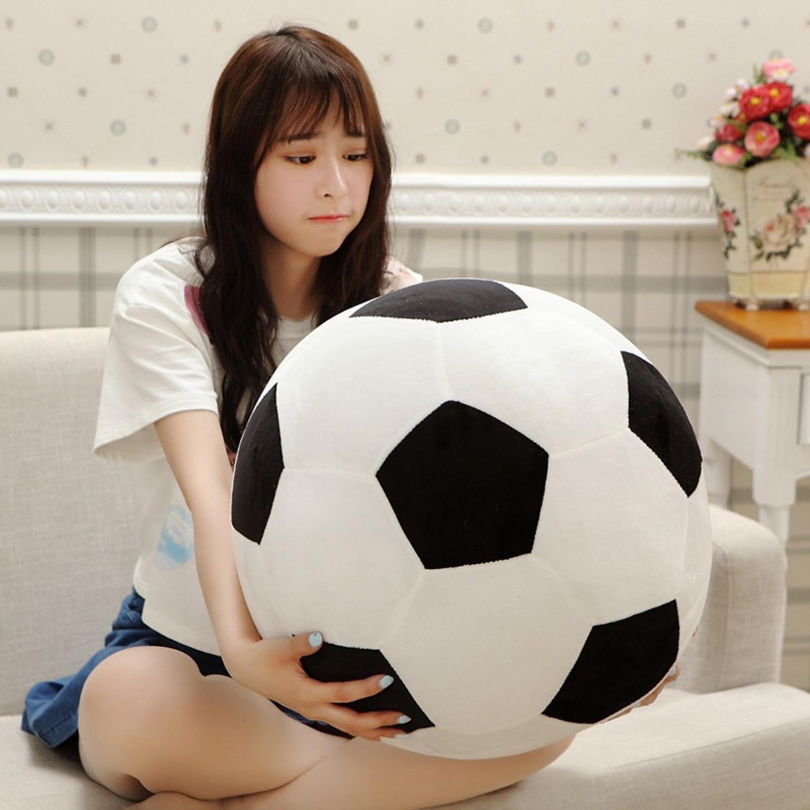 Jouet Ballon De Foot En Peluche – 22 Cm – Moelleux – Pour Bébés Et Enfants – Jaune