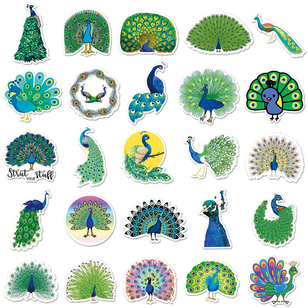 Trendy Peacock Vinyl Stickers, 50 PCS Waterproof Decorative Bird Decals for Laptops Scrapbooking, Journals, Notebooks - Image 3