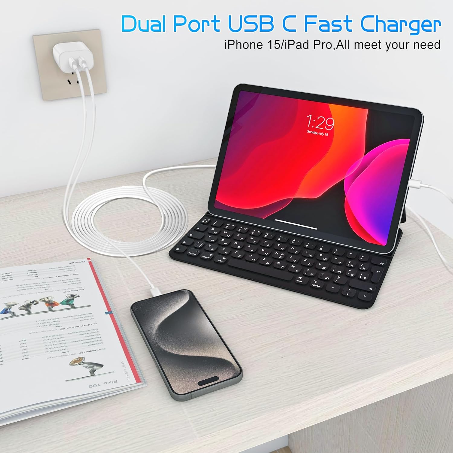 Dual Port USB C Charger for iPhone 17 16 15,Quick Double Type C Charger Fast Charging Block,2Pack Apple Wall Power Adapter Plug,6FT USB C Cable for iPhone 17/17 ProMax/17 Air/16 Pro/16e/15 Pro/15 Plus