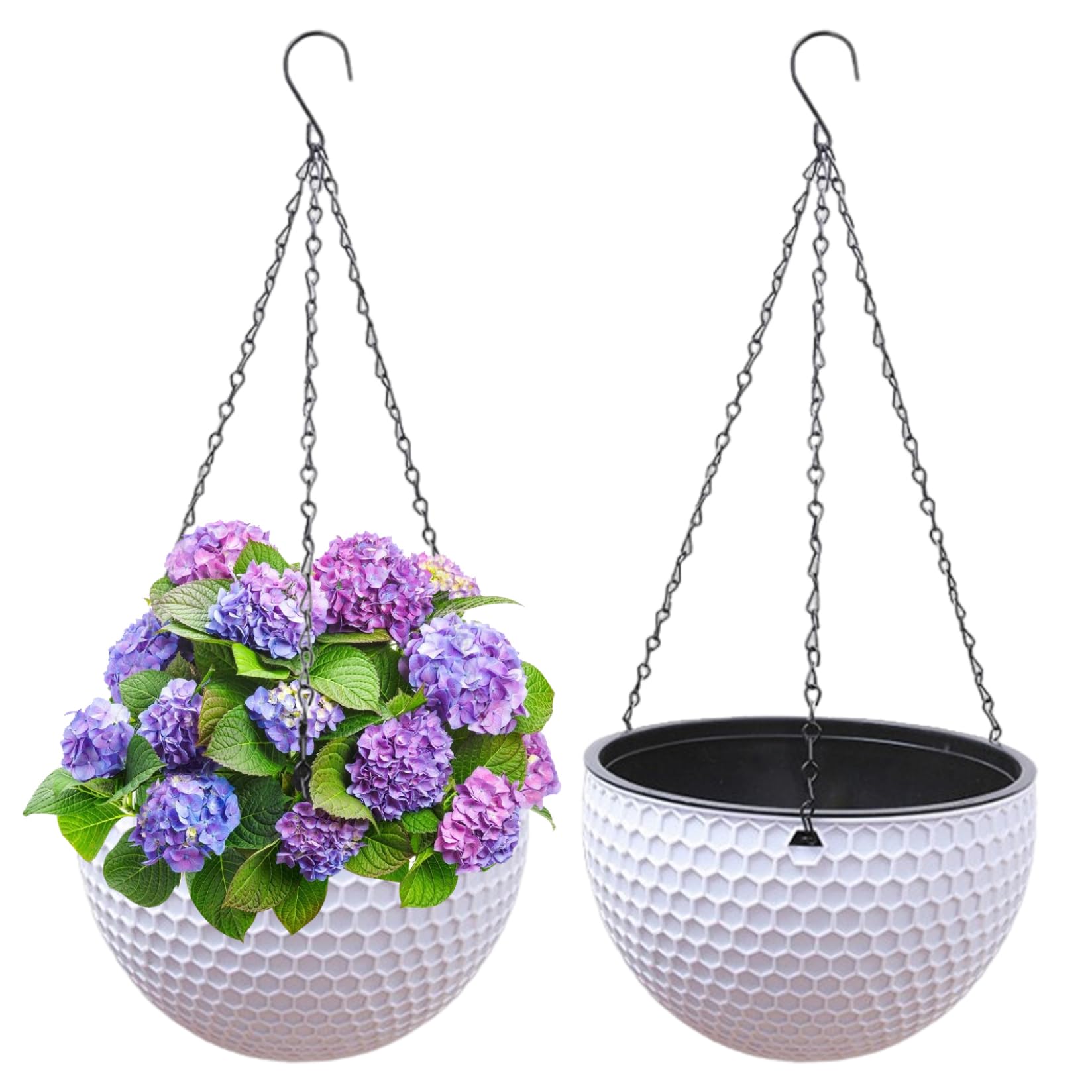 Meyrwoy Hanging Pots for Plants Indoor, 2PCS 6.5" Self Watering Hanging Planter, Hydroponics/Soil Culture Hanging Flower Pot with Drainage Hole for