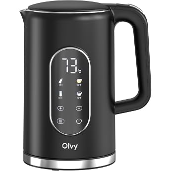 Olvy Elektrischer Wasserkocher 17L   Schnellkochender Wasserkocher mit Temperaturregelung Warmhaltefunktion & Doppelwandigem Edelstahl   Cool-Touch & Anti-Kalk-Filter   Hei wasserkocher Schwarz 1 Set Black Coffee & Tea Double Wall Design 1.7L Kettle Stainless Steel Warming Function