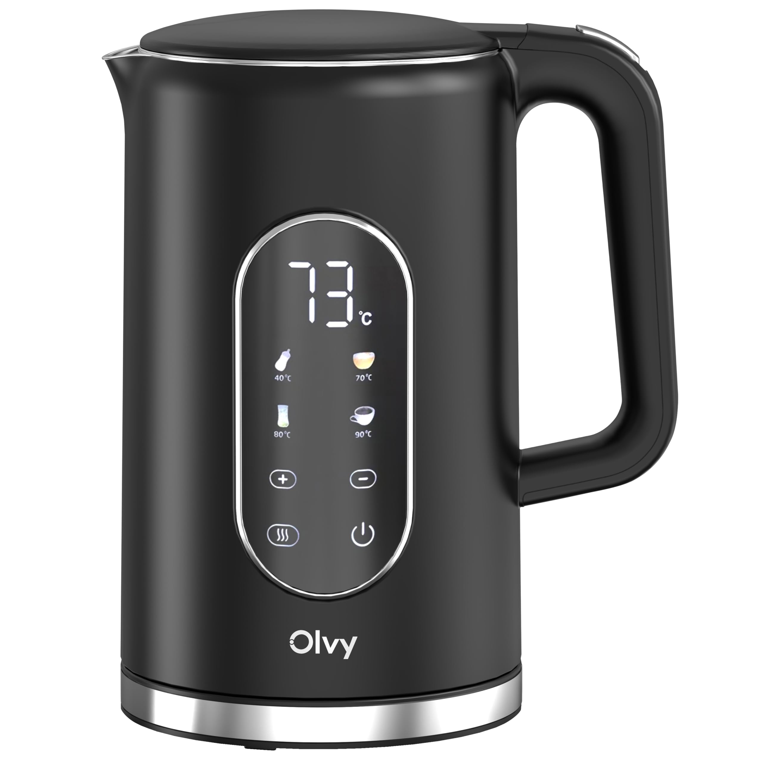 Olvy Elektrischer Wasserkocher 1,7L – Schnellkochender Wasserkocher mit Temperaturregelung, Warmhaltefunktion & Doppelwandigem Edelstahl – Cool-Touch & Anti-Kalk-Filter – Heißwasserkocher Schwarz
