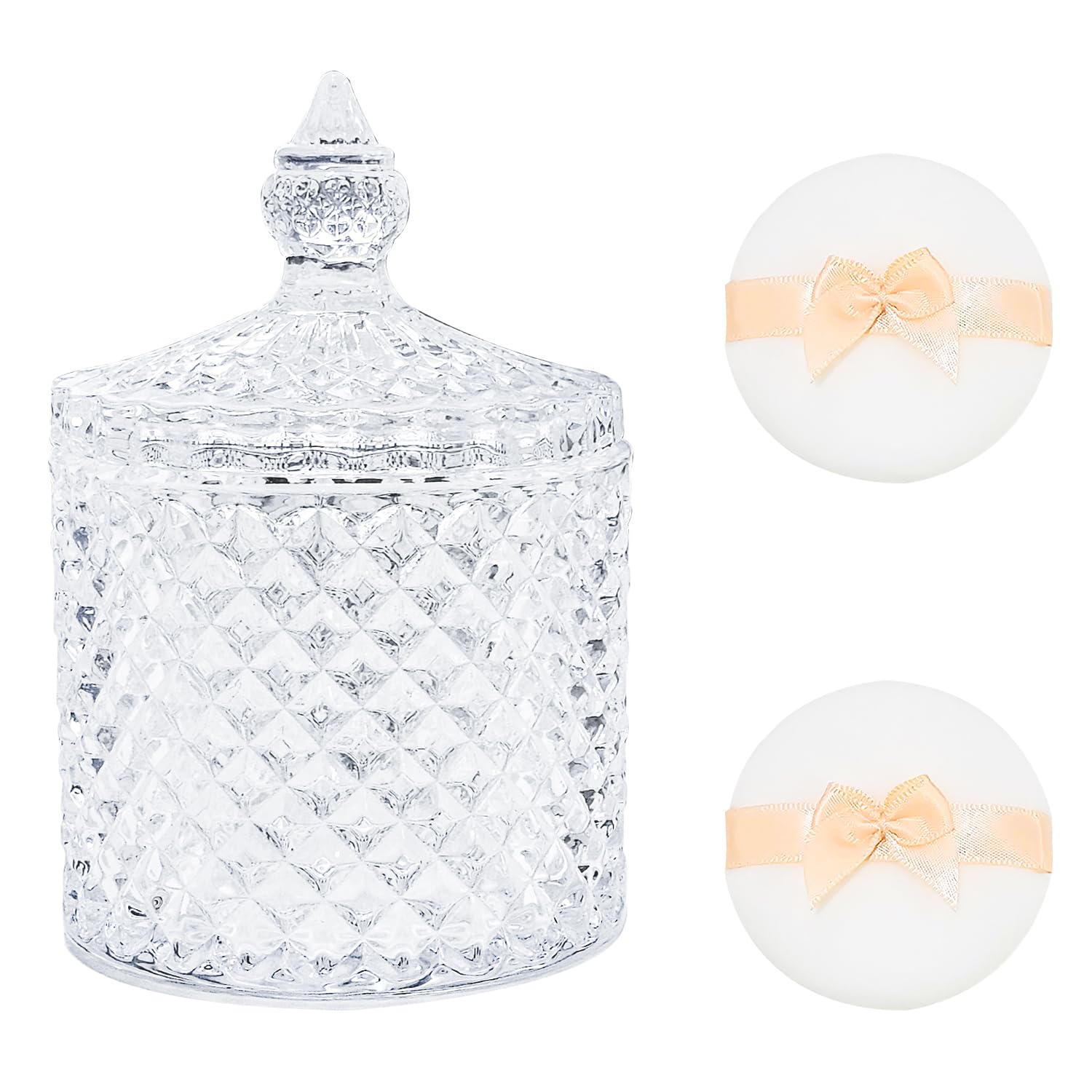 3 Pcs Body Powder Puff and Powder Container Dish Powder Puff Crystal Container Face Body Powder Puff for Women