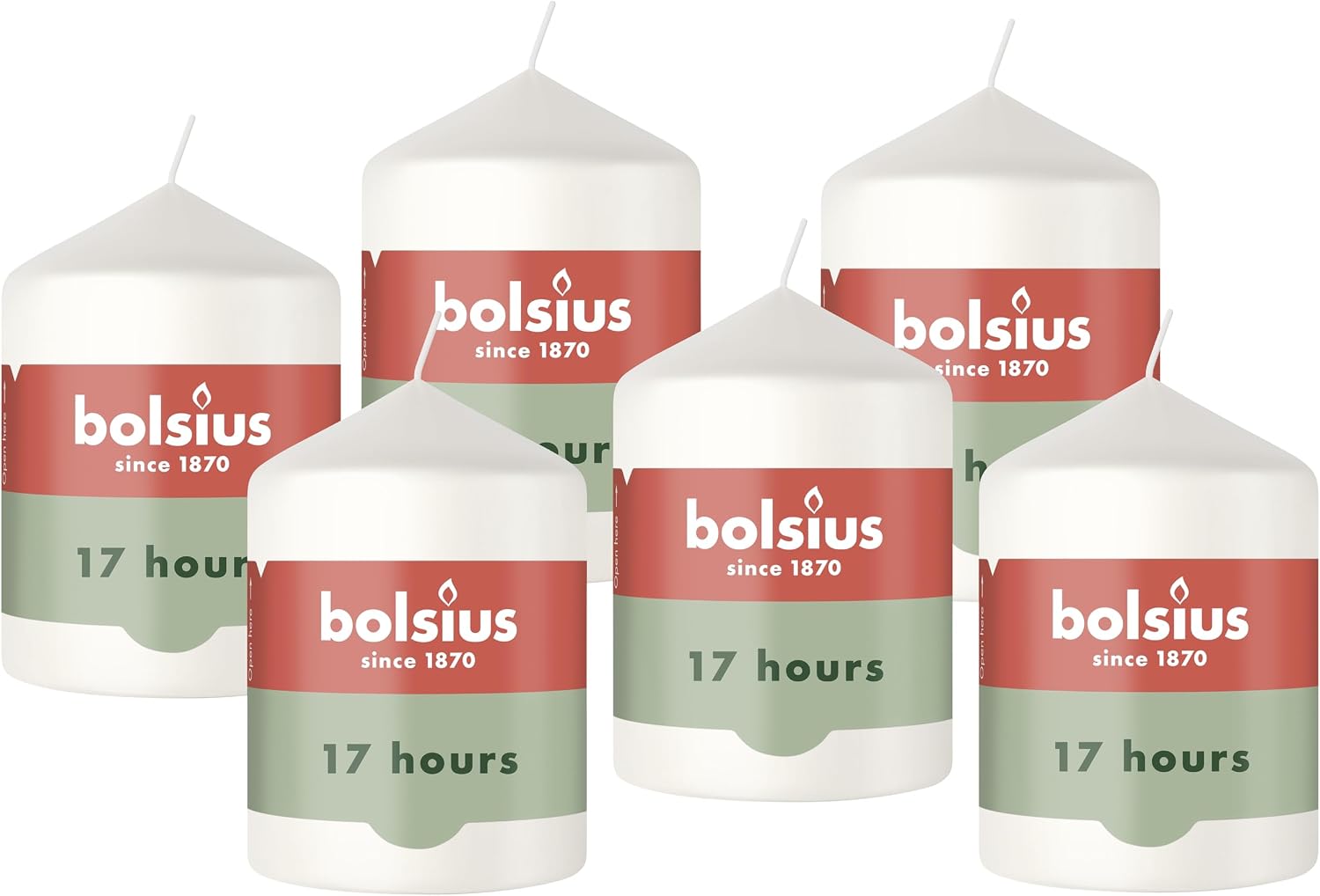 Bolsius - Smooth Pillar Candle - White - 8 x 5,8 cm - Burning time of 17 Hours - 6 Pack - Unscented - Natural Plant Wax - Without Palm Oil