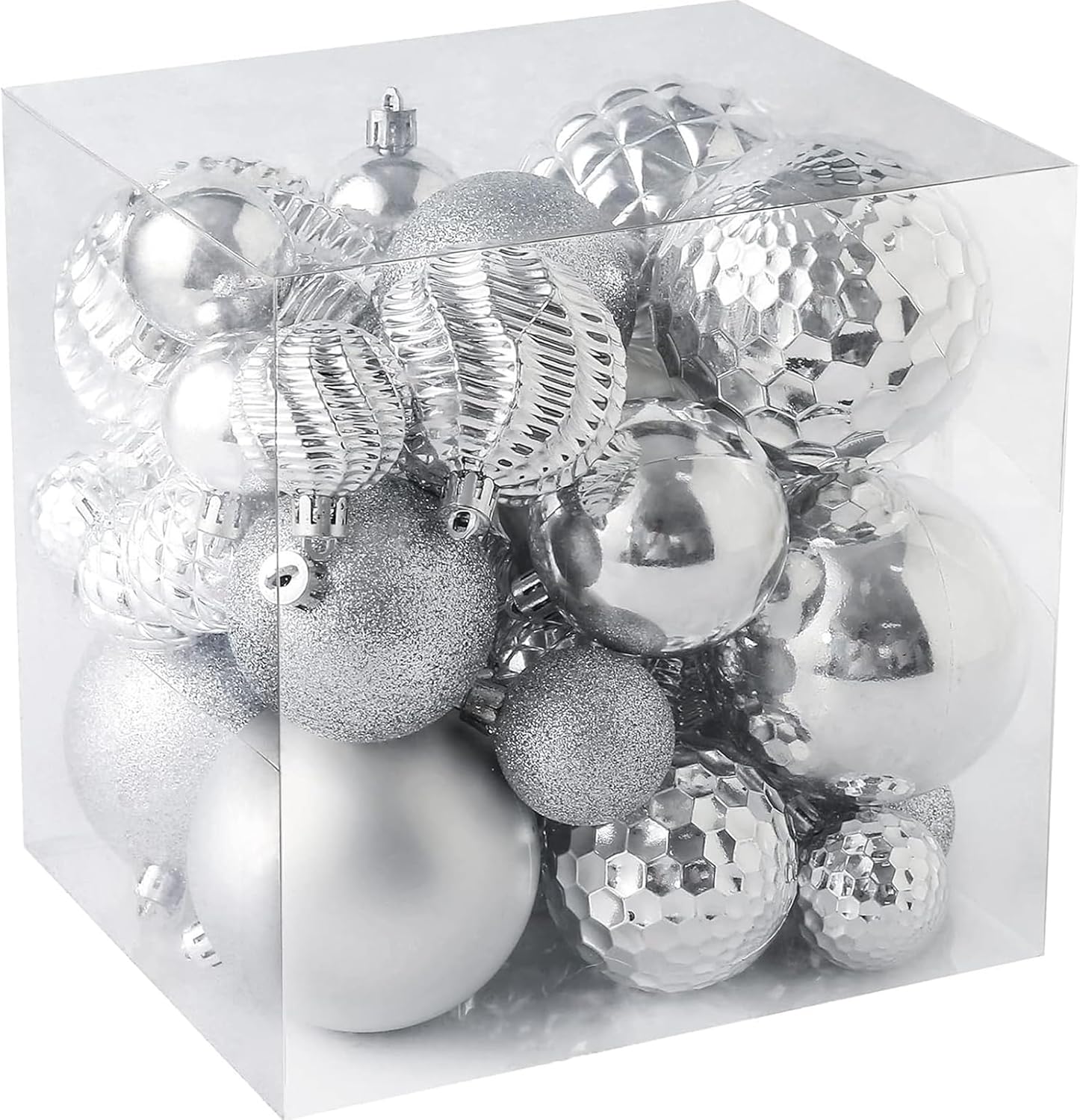 Christmas Balls Ornaments -36pcs Shatterproof Christmas Tree Decorations with Hanging Loop for Xmas Tree Wedding Holiday Party Home Decor,6 Styles in 3 Sizes(Silver)