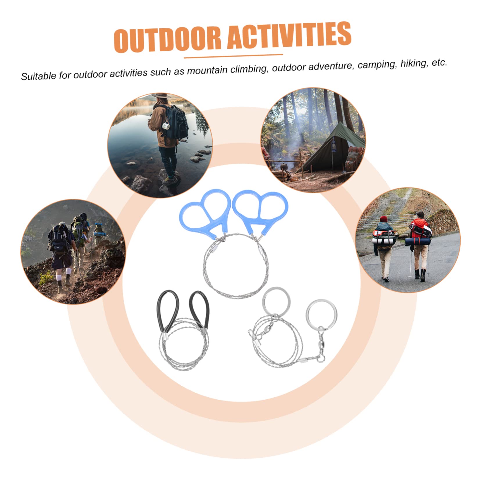 Mikikit 2sets Gear Kit Stainless Steel Wire Saw for Cutting Wire Tree Branches Camping Chain Ropes 3pcs*2