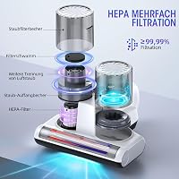 JPHYLL Ágyi Porszívó UV Fénnyel 16 kPa Szívóerő Ultrahangos HEPA Szűrő Forró Levegő Funkció Matrac Porszívó Atkák Allergiák Ellen 500W 4