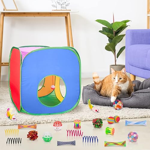Vista 6 de Retro Shaw Juguetes para gatos, paquete de 33 juguetes grandes para gatos, juguetes interactivos para gatos de interior, gatito con juego plegable