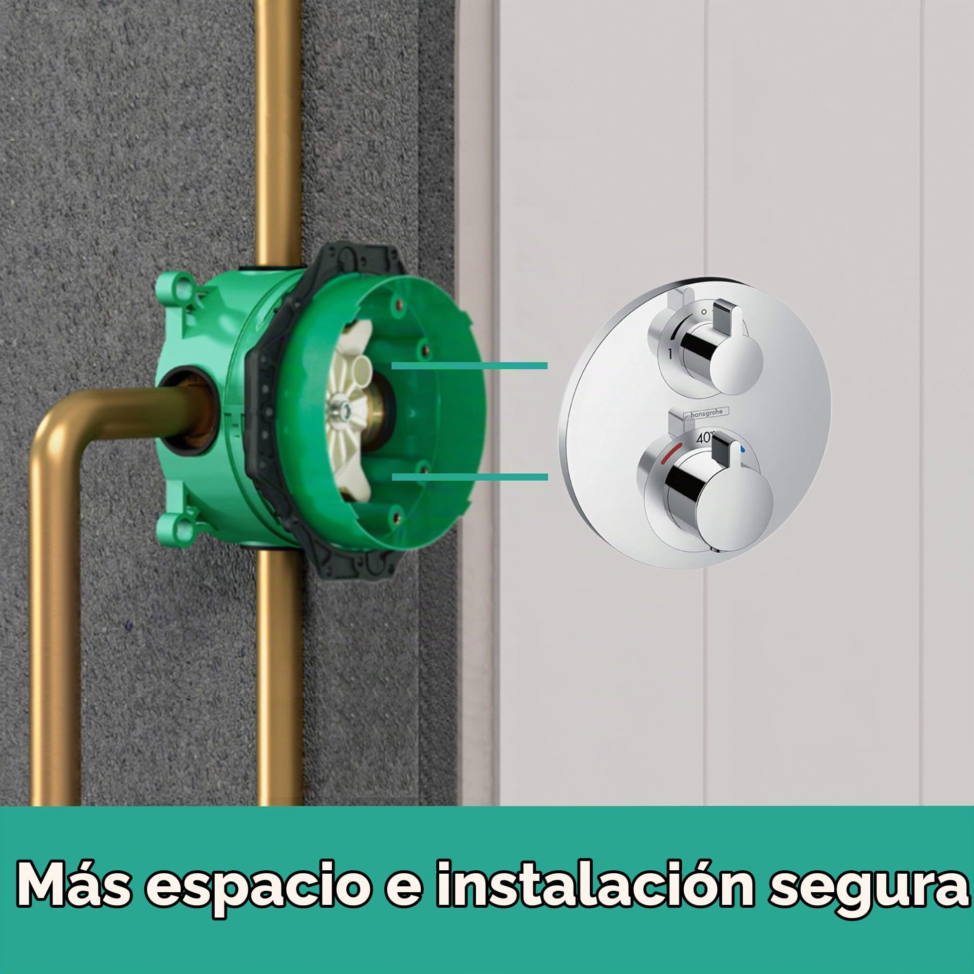 hansgrohe Ecostat S - termostato empotrado , grifo con botón de seguridad (SafetyStop) a 40 °C, termostato redondo para ducha y bañera, mezclador para 2 funciones, cromo, 15758000