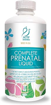 ACTIF Organic Complete Prenatal Liquid with 35+ Vitamins and Organic Herbs, with DHA and Choline, Non-GMO, Made in USA, 32oz