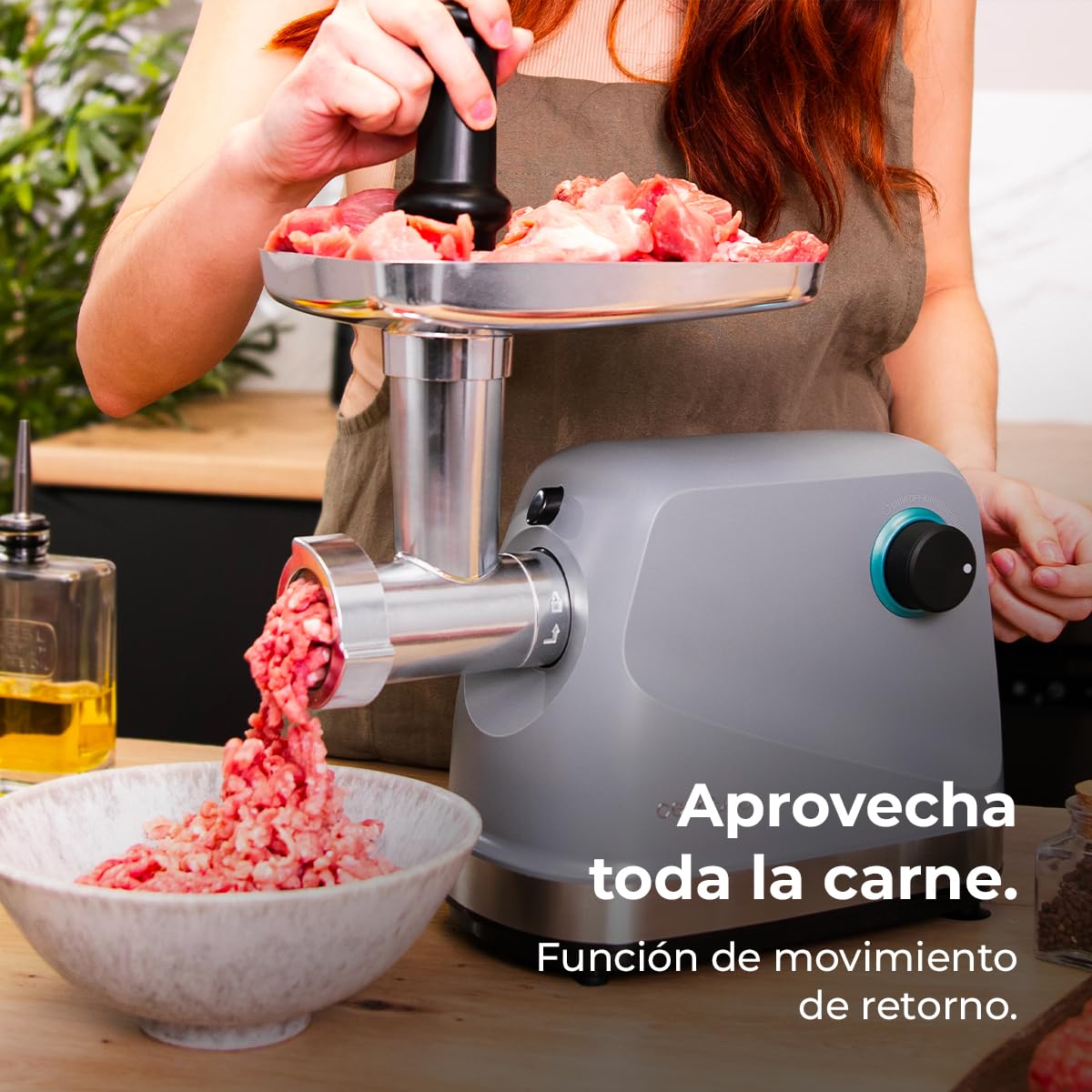 Cecotec Picadora Eléctrica de Carne Crusher 1400 Steel, 1360 W, Óptimo para Picar, Trocear y Cortar, 1 Cuchilla Acero Inox y 3 Placas de Corte con agujeros para 3 mm, 5 mm y 7 mm