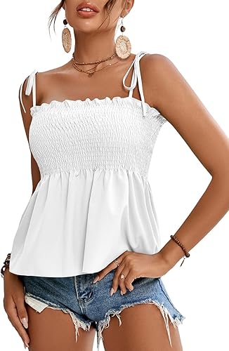 LYANER Blusa sin mangas con volantes y dobladillo fruncido con volantes para mujer, blusa peplum