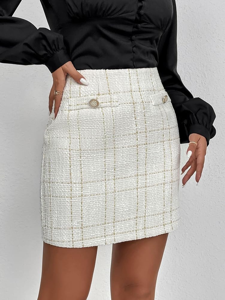 Amazon.com: WDIRARA Women's High Waist Plaid Double Breasted