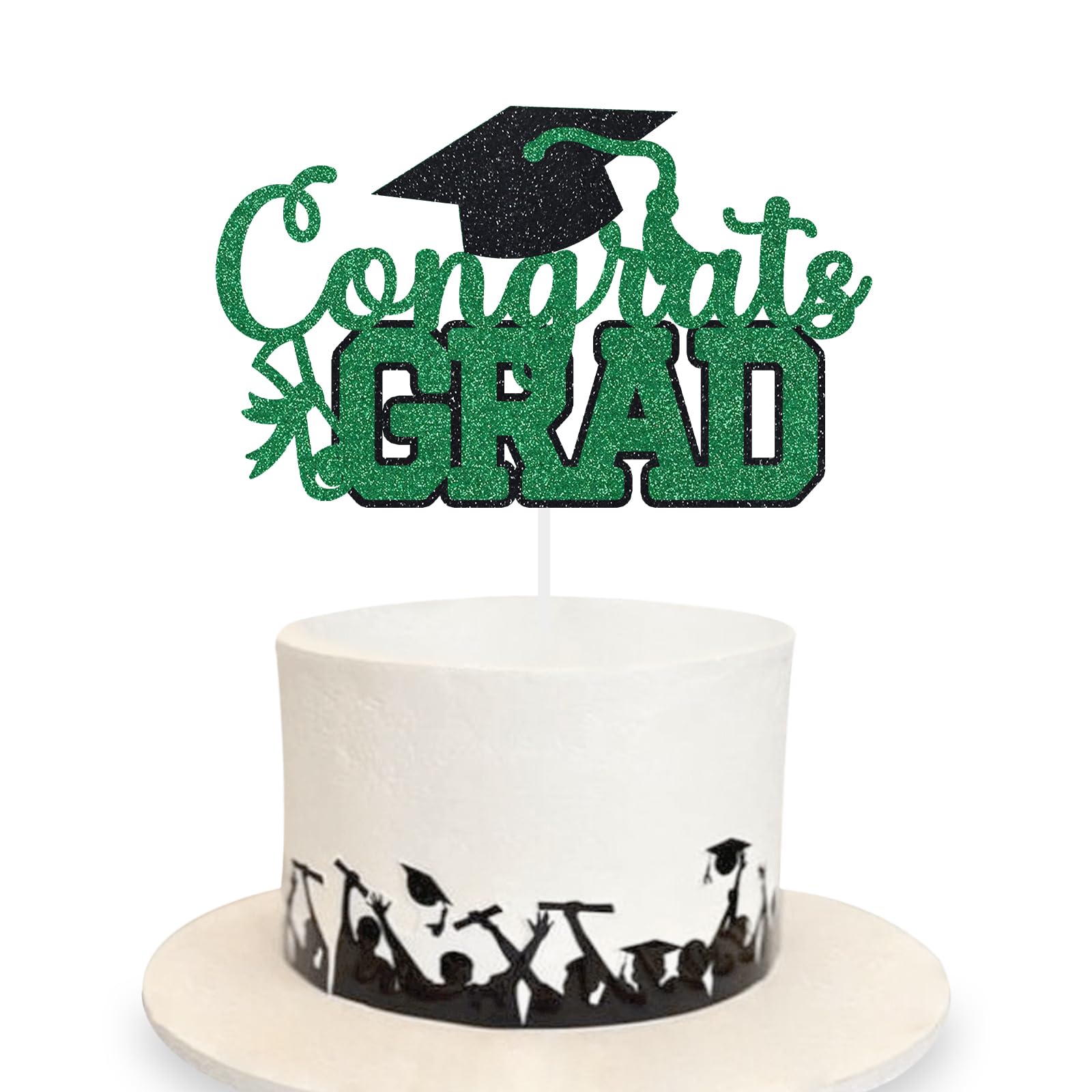 Congrats Grad Cake Topper Graduation Party Table Ideas Glitter Junior High School College University Decorations Green