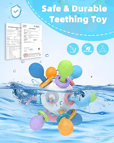 Miniatura 6 de Juguetes de dentición Montessori para bebés de 0 a 6 a 12 meses, sonajero de grado alimenticio para bebés, juguetes sensoriales para la dentición,