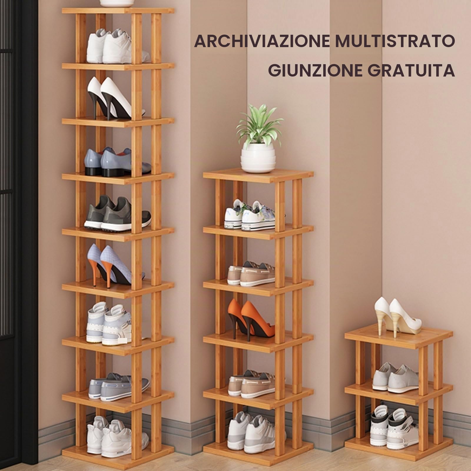 Scarpiere Salvaspazio Slim in Legno Scarpiera a 9 Ripiani Porta Scarpe Verticale Stretto Scarpiera Stretta Impilabile per Ingresso, Corridoio(Brown)