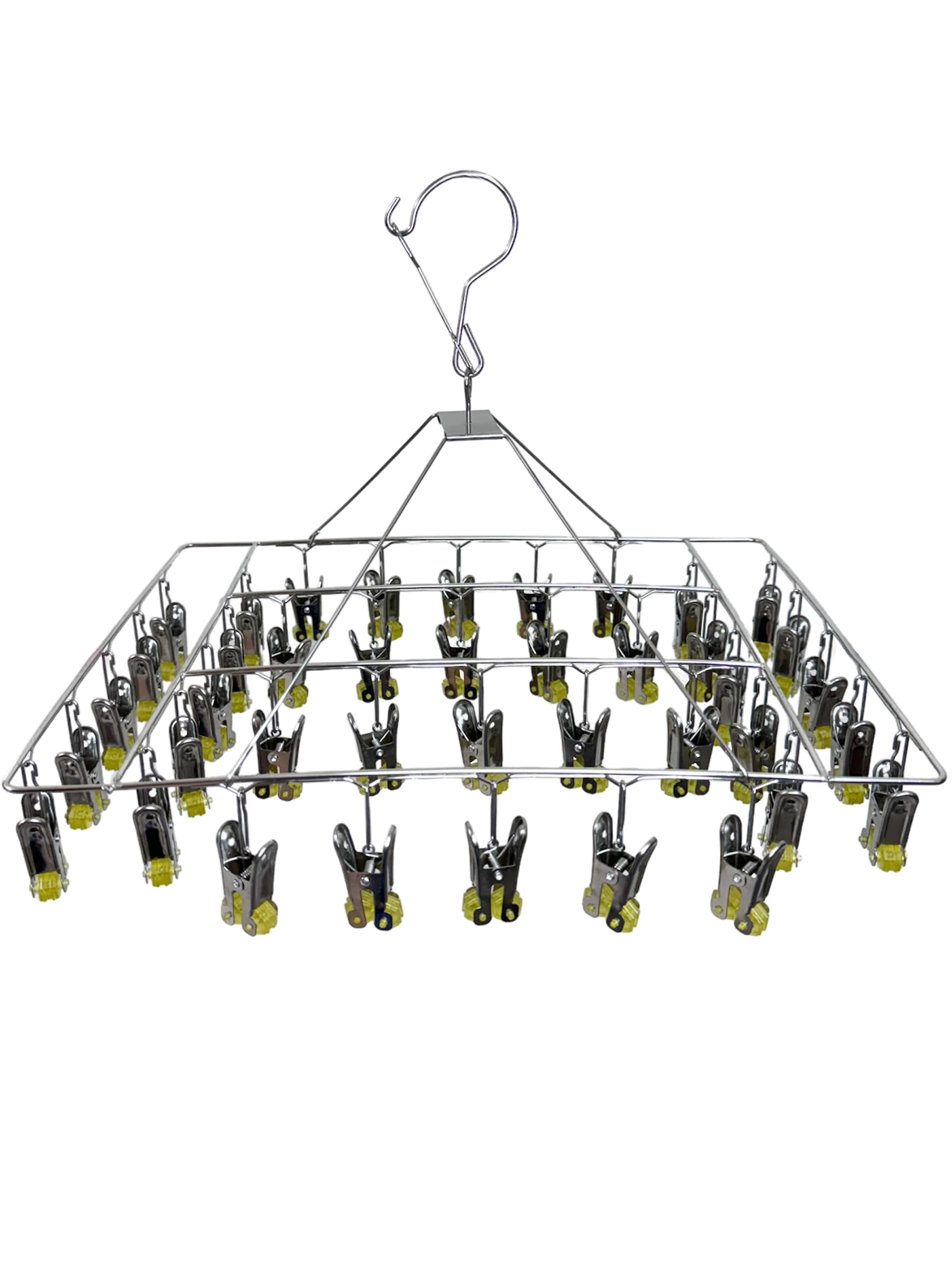 Rechteckiger Wäscheständer aus Edelstahl mit 40 Clips, drehbarer Haken, winddicht, für Socken, BHs, Unterwäsche, Wäschezubehör