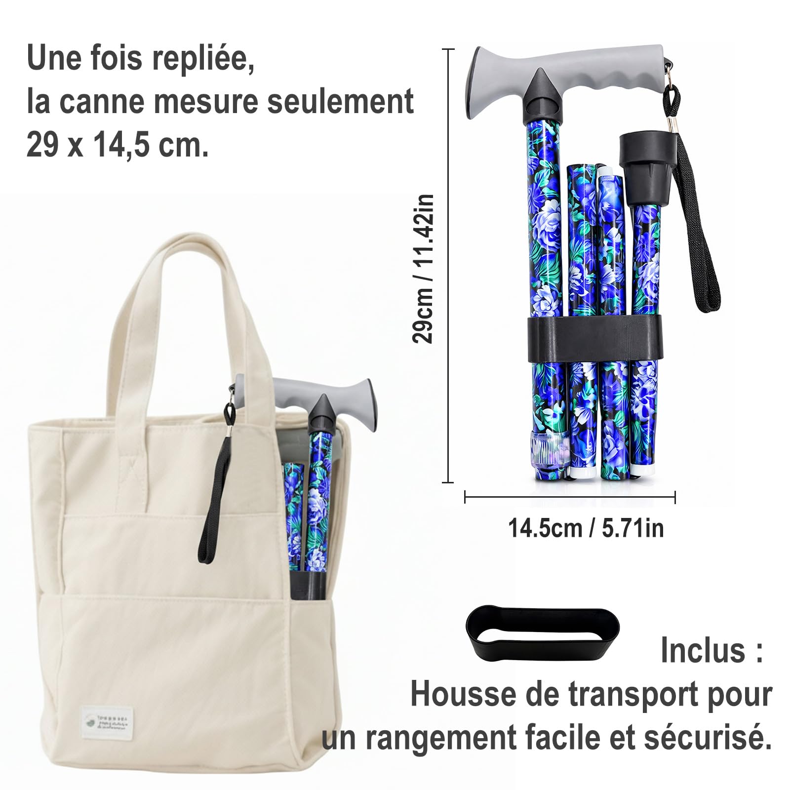 BeGrit Canne de Marche Pliable en Aluminium Canne de Marche Homme Femme Hauteur Réglable à 5 Niveaux Bâton de Marche de Voyage Tout-Terrain Réglable Cane Pliante Portable