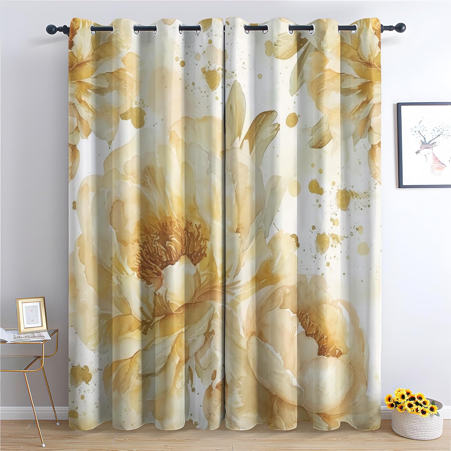 Sunflower Curtains, Thermal Insulated Grommet Curtains 84 Inches Long, Rustic Farmhouse Flowers Blackout Curtains, Spring Floral Drapes, for Bedroom Living Room Window Curtains, 2 Panels