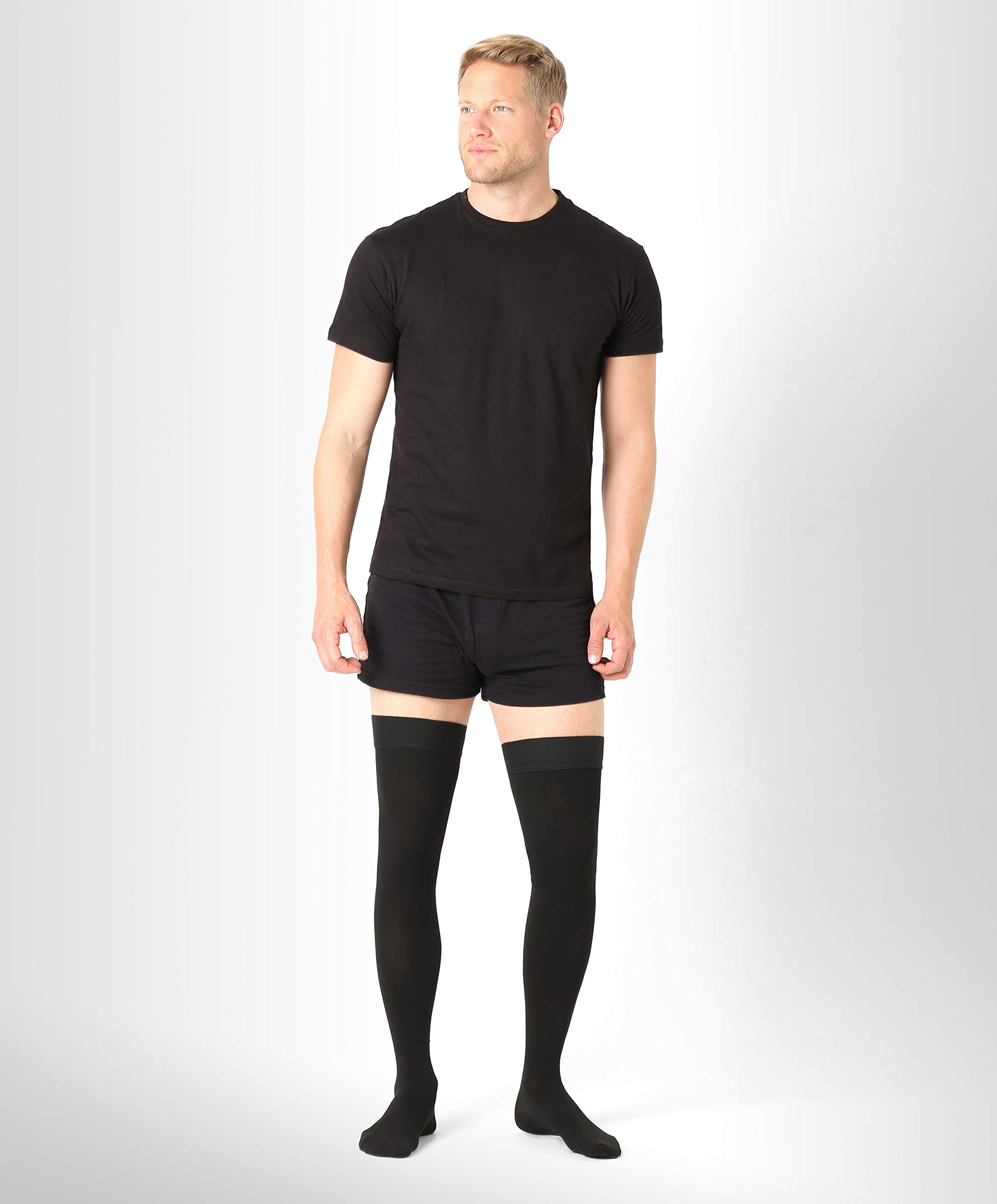 ®BeFit24 Medias de Compresión (18-21 mmHg, 90 Denieres, Clase 1) para Hombres y Mujeres - Ideal para Vuelos y Viajes, Edema, Varices, Embarazo, Circulación Sanguínea y Recuperación - [ Size 3 - Short: A - Negro ]