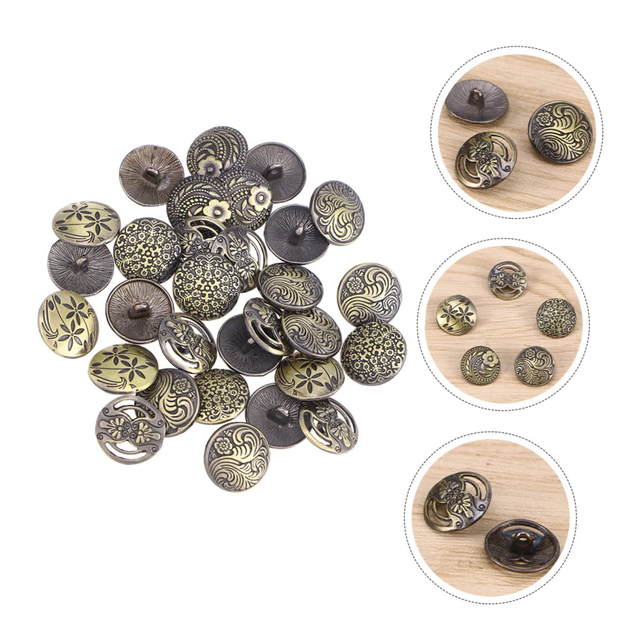 Bottoni Rotondi Vintage in Lega di Zinco 17mm 50 Pezzi