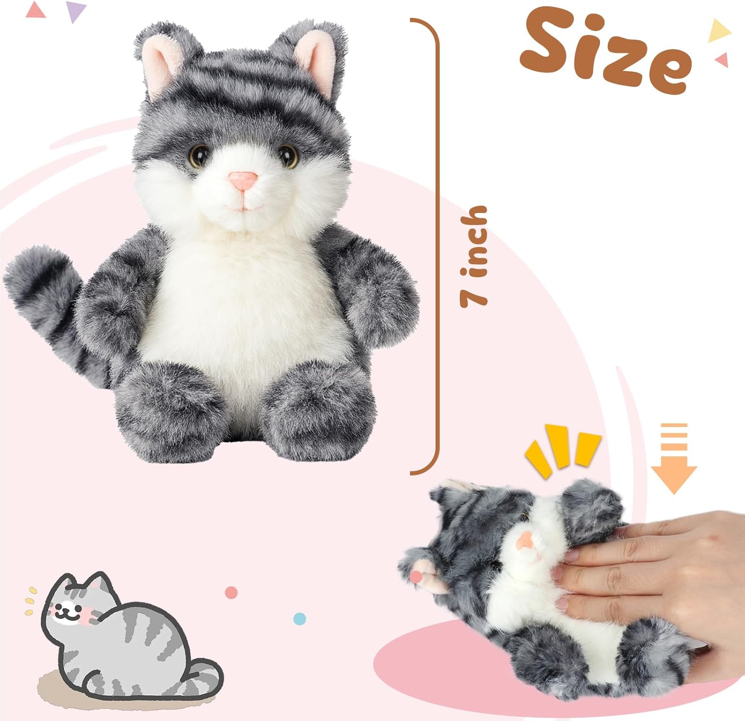 Cat Stuffed Animal Adorable Sitting Kitten Plush Soft Stress Relief Plush Toy Cute Birthday Gifts for Kids Adults,Gray