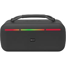 IQ Sound IQ-3521RGB Halo Glow Portable Bluetooth Speaker 5W with FM Radio, TWS Stereo Pairing, Bluetooth 5.4, RGB Lights, USB/Micro SD, Built-In Handle, 2400mAh Battery, Up to 20H Playtime Black
