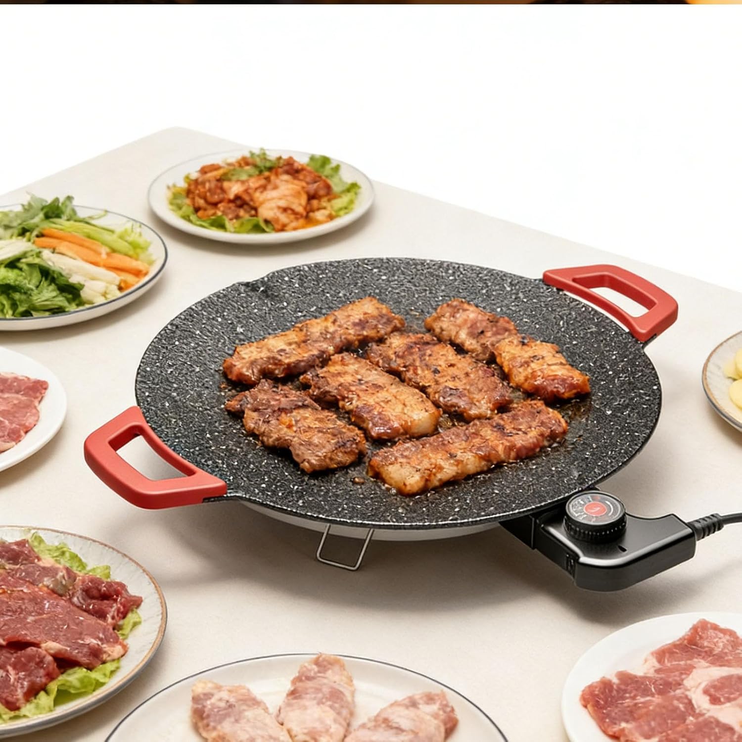 Indoor Smokeless Electric Griddle, Nonstick Electric Grill for Indoor Cooking, Portable Tabletop Flat Top Griddle with Temperature Control, Easy Clean Electric Griddle for Pancakes, Eggs, Steak & BBQ