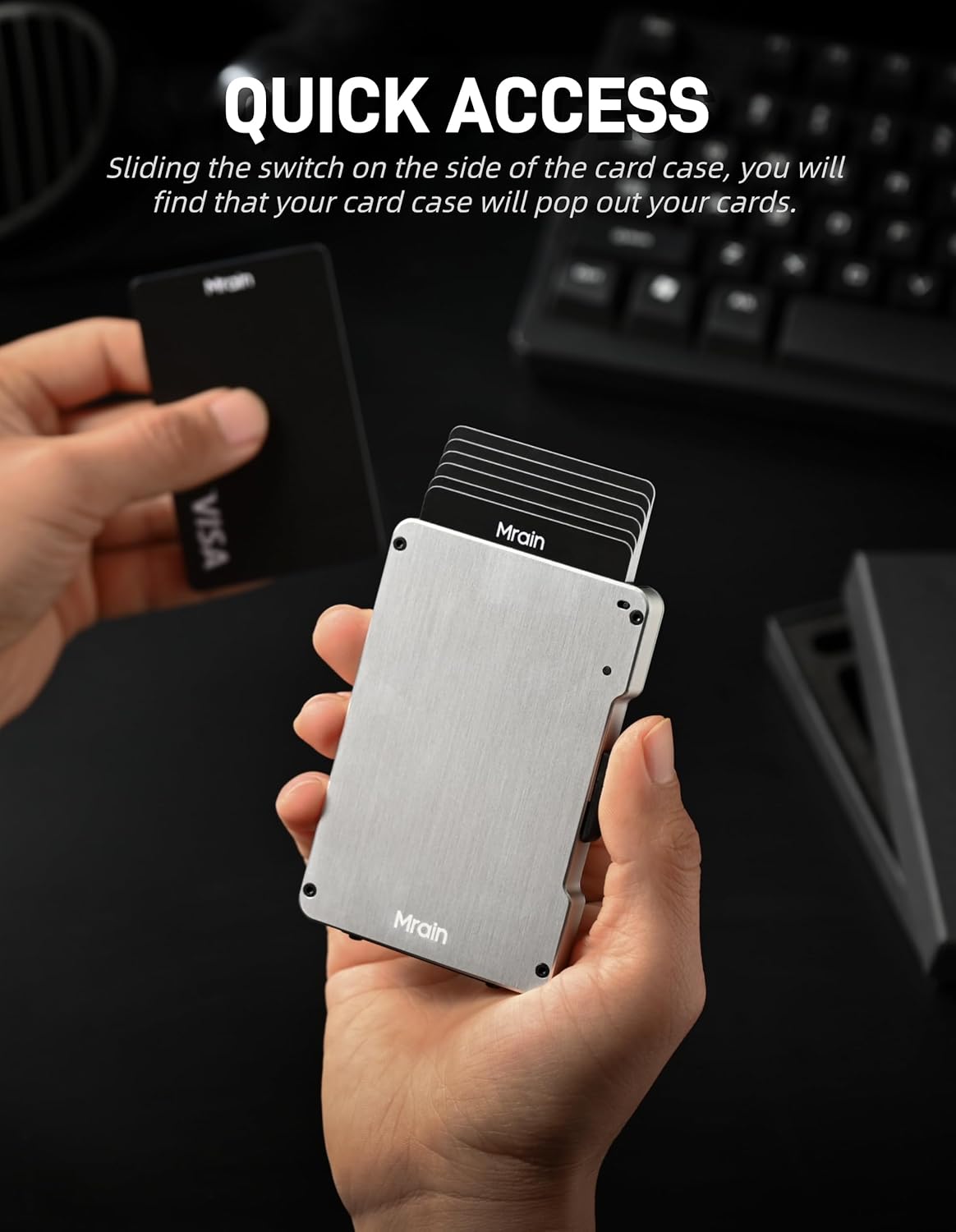 Slim Metal Wallet For Men, Aluminum Wallet With Money Clip, Minimalist Rfid Credit Card Holder, Mens Slim Pop Up Wallet, Gifts for Him (Brushed Silver) - Image 3