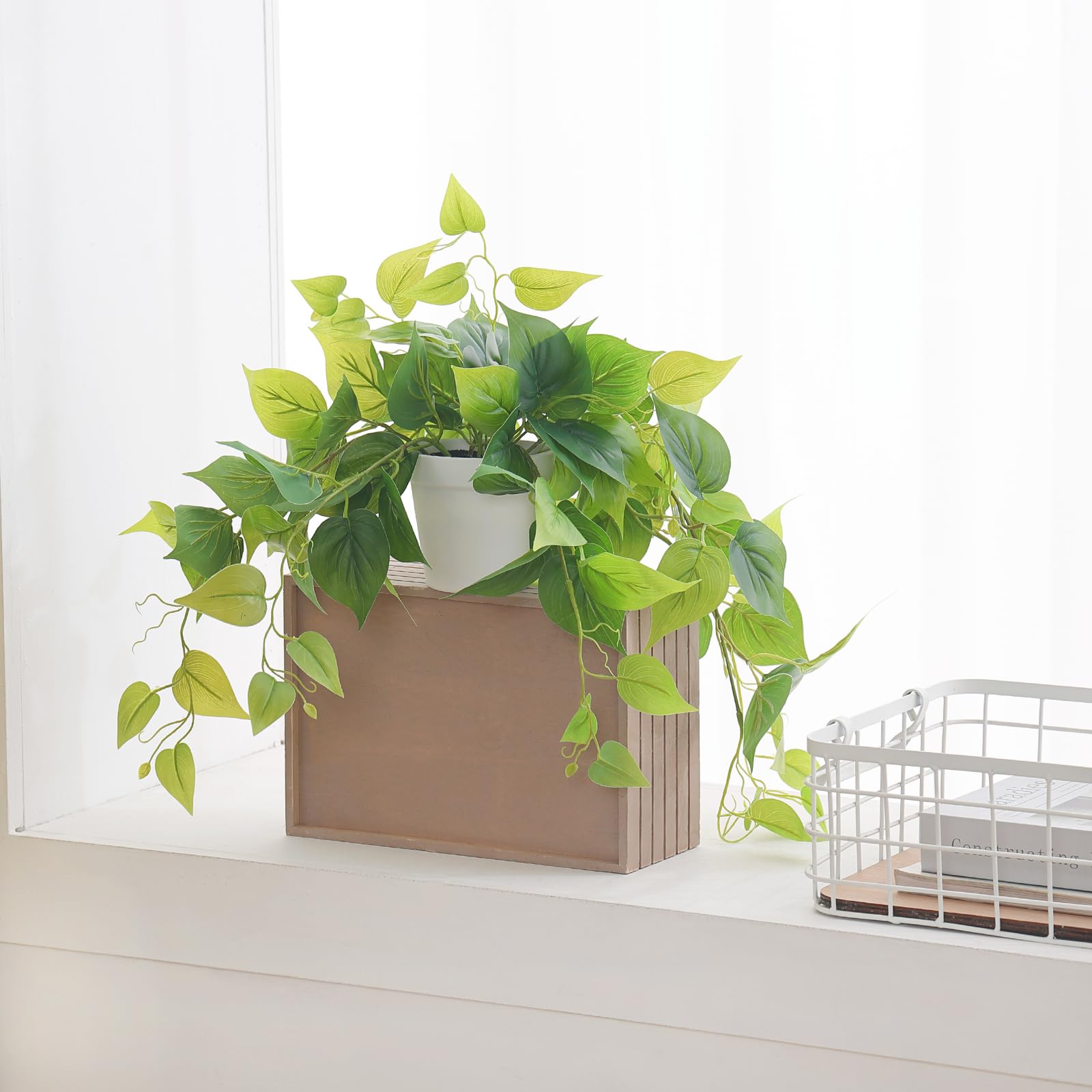 Tiita Piante finte di Scindapsus Aureus in vaso, realistiche piante in vaso per casa, ufficio, scrivania, davanzale, bagno, camera da letto, esterni ed interni