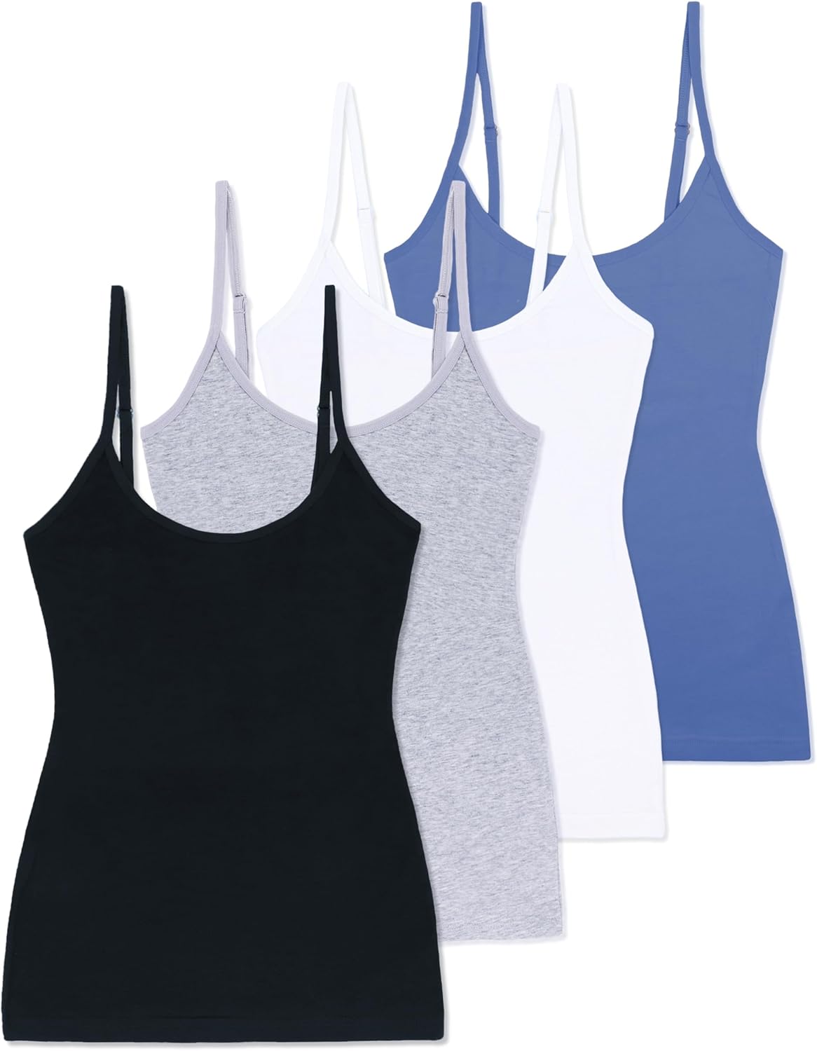 Comfneat Women's 4-Pack Slim-Fit Camisoles Cotton Adjustable Spaghetti Strap Top Underwear