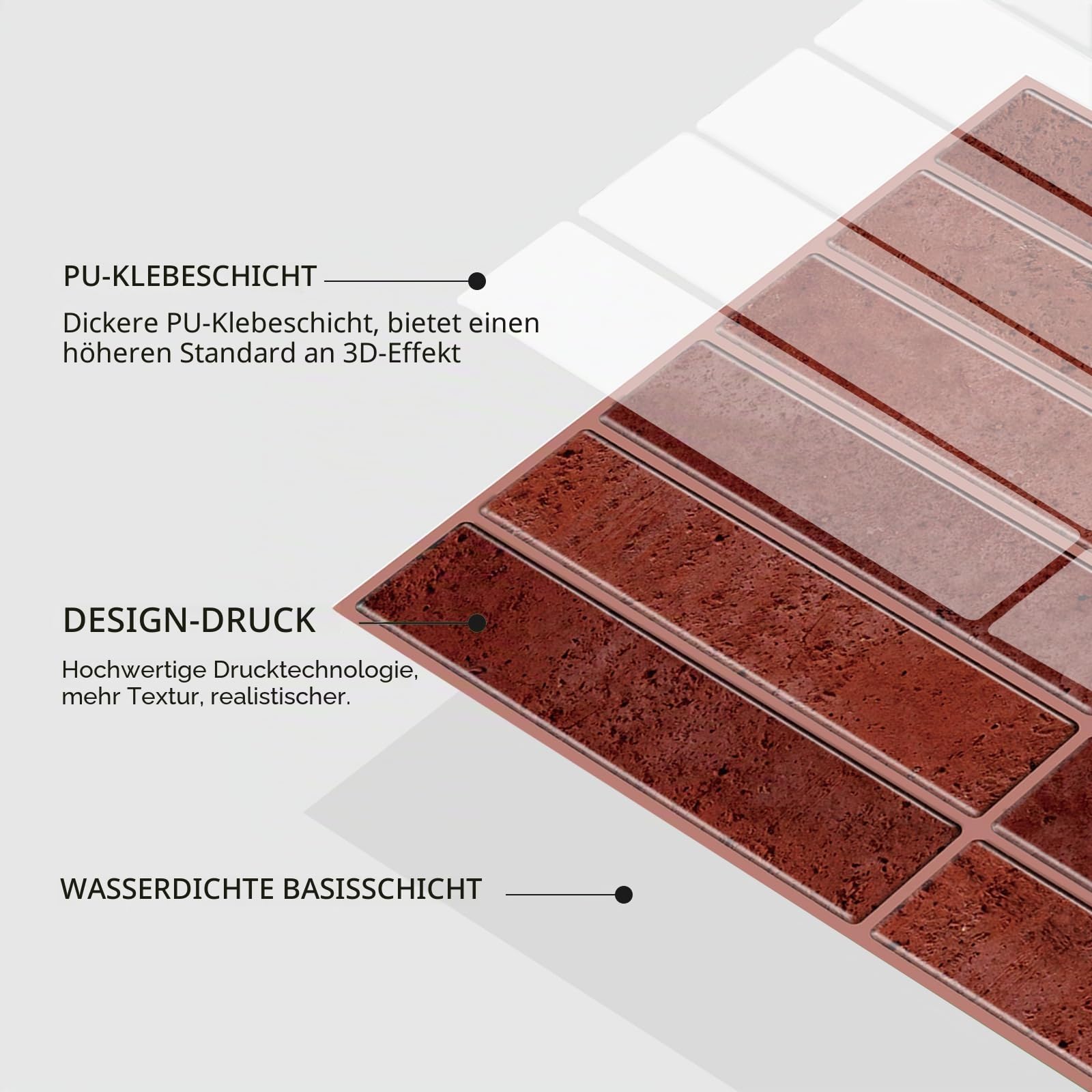 Alwayspon 20×25cm/7,9×10Zoll×10Stk Rote Marmor-Stil 3D Vinyl Spritzschutz Fliesen, selbstklebende Abzieh- und Aufklebefliesen Klebefliesen für Subway Fliesen Küche Badezimmer Dekor