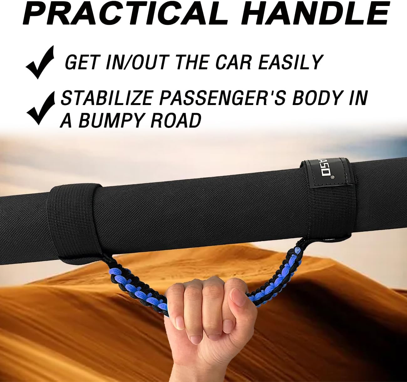 Grab Handles for UTV&ATV,Roll Bar Grab Handles fits 1.75"-2" Bars and Cages,Black&Blue Paracord,2Pcs