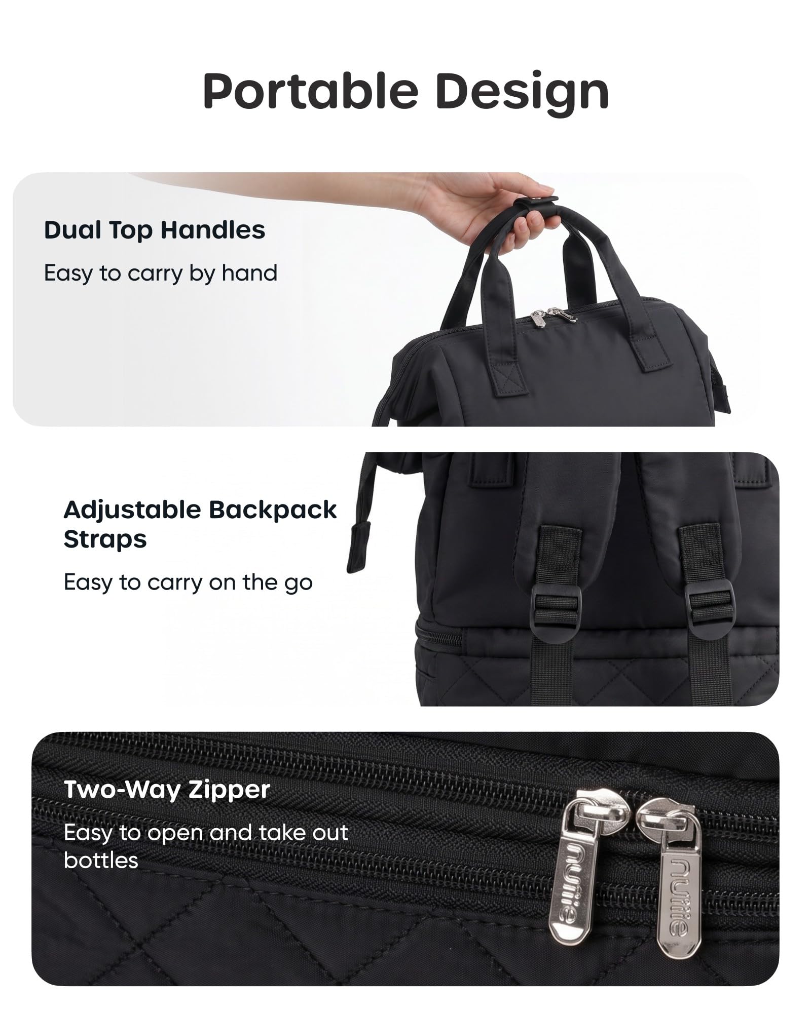 Nuliie Portable Tasche für Arbeit, Reisen und den täglichen Gebrauch, Black